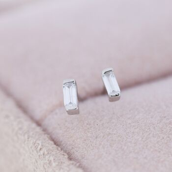 Tiny Baguette Cz Stud Earrings In Sterling Silver, 4 of 12
