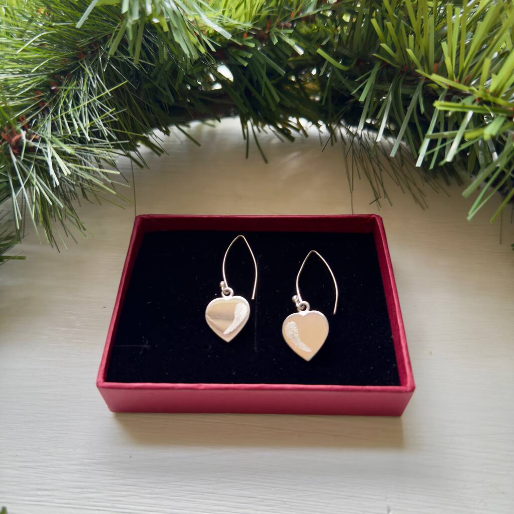 Angel Wing Heart Drop Earrings In Sterling Silver, 1 of 2