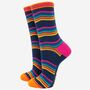 Women's Navy Blue Rainbow Stripe Bamboo Socks, thumbnail 2 of 4