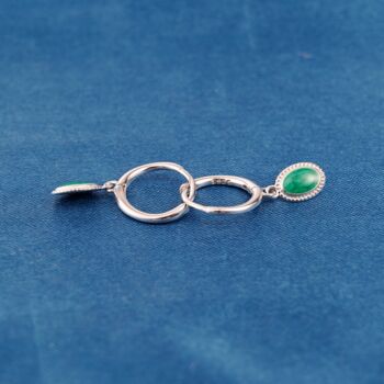 925 Sterling Silver Green Gemstone Hoop Earrings, 5 of 7