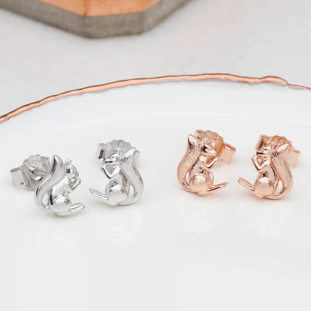 18ct Gold Plated Or Silver Squirrel Stud Earrings By Hurleyburley ...