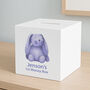 Personalised Blue Bunny Baby's First Wooden Money Box, thumbnail 3 of 3