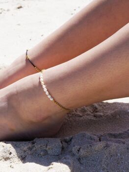 Anna Freshwater Pearl 18k Gold Stainless Steel Anklet, 3 of 7