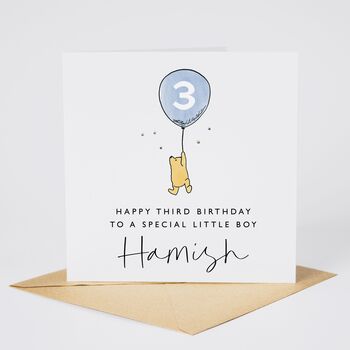 Personalised Winnie The Pooh Grandson 1st Birthday Card Blue Balloon *Age Options, 3 of 3