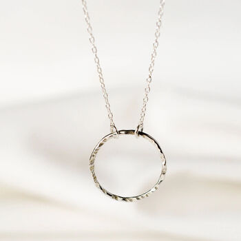 Silver Open Hammered Circle Pendant Necklace, 3 of 3