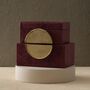 Handmade Burgundy Leather Box Set With Brass Half Moon Handles, thumbnail 1 of 6