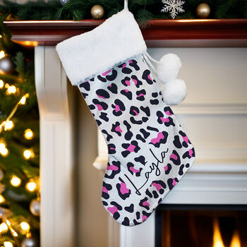 Personalised Leopard Print Christmas Stocking, 2 of 4