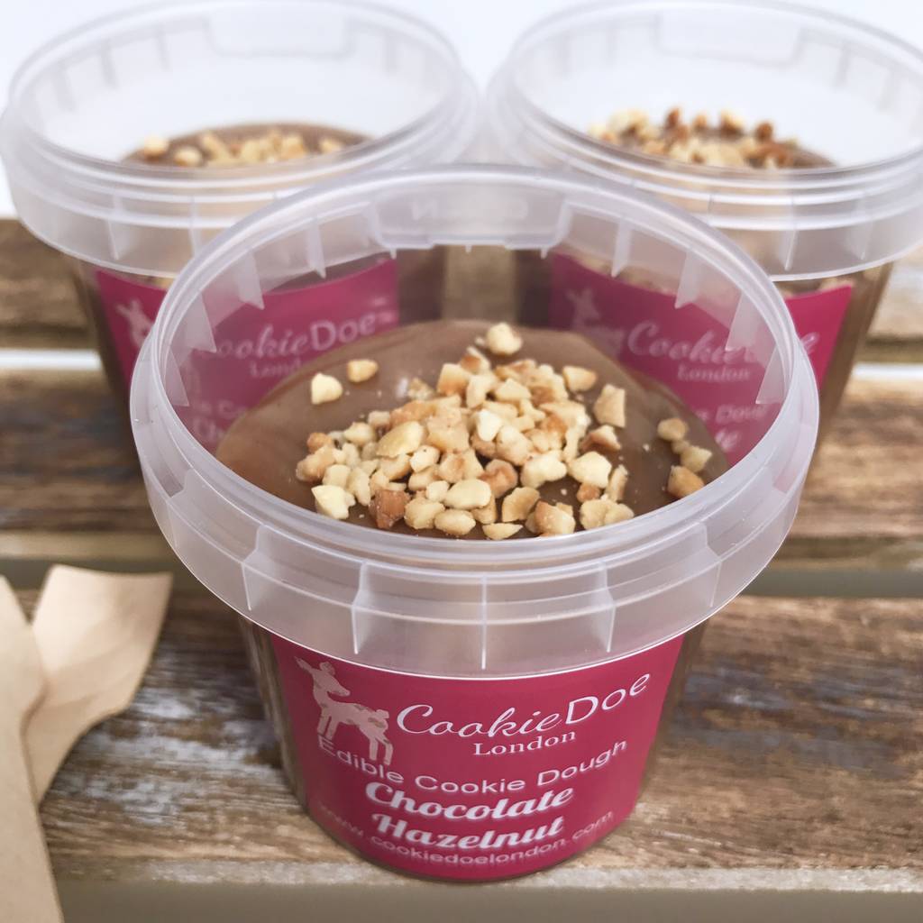 chocolate hazelnut cookie dough four tubs by cookie doe london