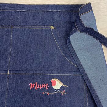 Personalised Embroidered Robin Motif Gardening Waist Apron, 2 of 4