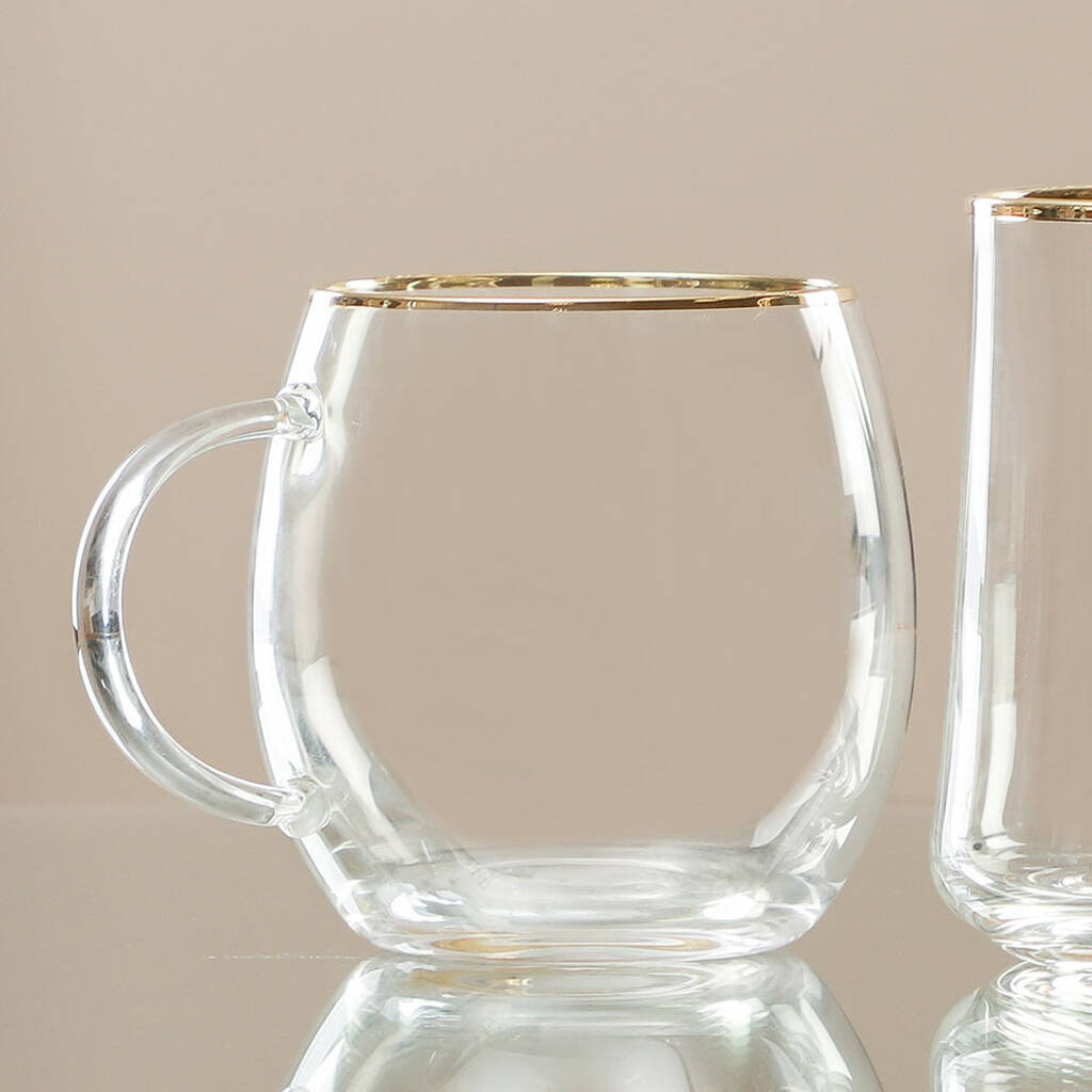 Four Gold Rim Glass Coffee Mug Set By Dibor