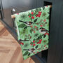 Green Tea Towel With Botanical Bird Design, thumbnail 2 of 5