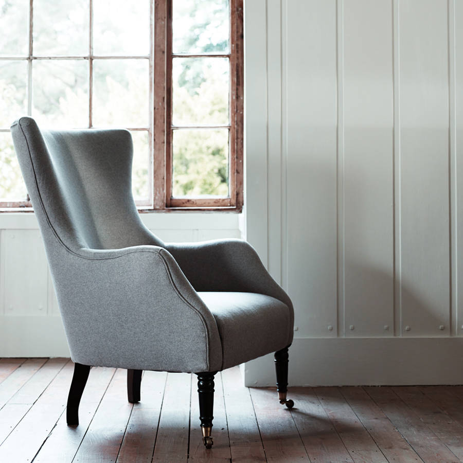 Bromley Wing Back Chair, Grey Wool, 1 of 4