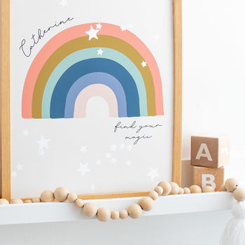 Personalised Rainbow And Stars Nursery Art Print, 4 of 6