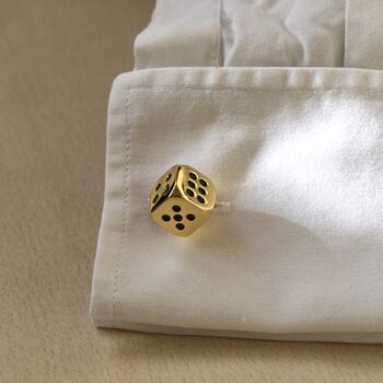 Gold Dice Cufflinks Gift For Men 316 L Stainless Steel Casino Accessory, 3 of 4