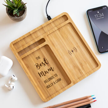 Personalised Best Dad Mum Desk Tidy Wireless Charger, 2 of 6
