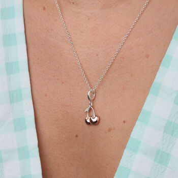 Sterling Silver Cherry Charm Necklace, 3 of 8