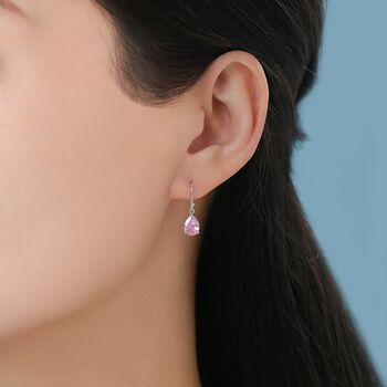 Sterling Silver Tourmaline Pink Pear Cut Cz Drop Earrings, 3 of 10