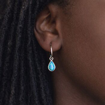 Sterling Silver Blue Opal Half Hoop Stud Earrings, 4 of 9