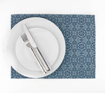 Blue Liberty Flower Canvas Fabric Placemat Set, 2 of 11