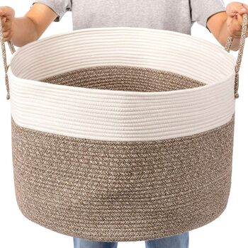 Extra Large Cotton Rope Basket White Brown With Handles, 4 of 4