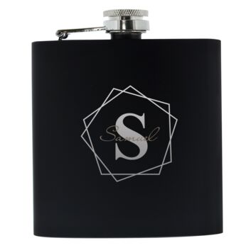 Personalised Geometric Initial Black Hip Flask, 6 of 6