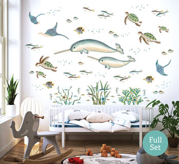 Narwhal, Sea Turtles And Fish Ocean Scene Wall Stickers, 2 of 7