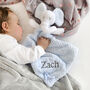 Personalised Blue Elephant With Bow Baby Comforter, thumbnail 2 of 5