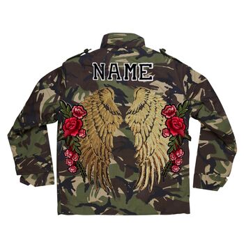 Sequin Wings And Roses Personalised Kids Camo Jacket, 11 of 11