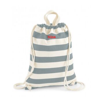 Nautical Striped Cotton Drawstring Bag Backpack, 8 of 12