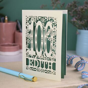 Personalised 100th Birthday Card Papercut Woodland Design, 4 of 7