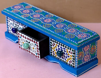 Three Drawer Blue Mosaic Wooden Spice Box, 3 of 6