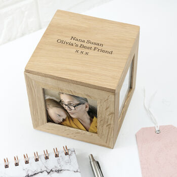 Personalised Oak Family Photo Cube Keepsake Box, 2 of 4