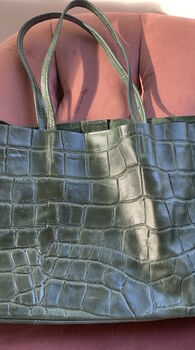 Personalised Real Leather Tote Bag Croc Print, 8 of 12