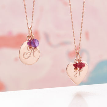 Rose Gold Vermeil Monogram And Birthstone Necklace, 6 of 9