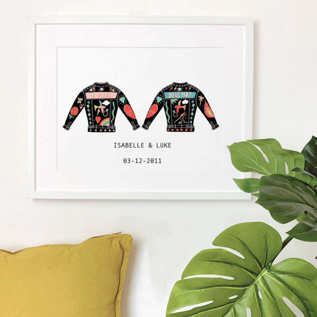 Personalised Couple's Leather Jacket Art Print, 1 of 3