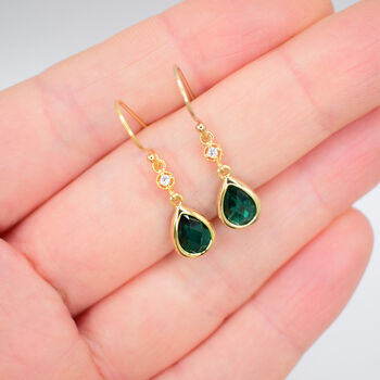 Emerald Green Long Teardrop Hook Earrings, 3 of 5