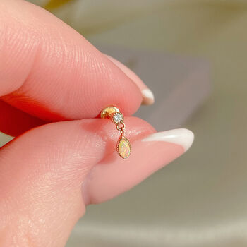 14k Solid Gold Opal Dangle Labret Stud Earring, 4 of 6