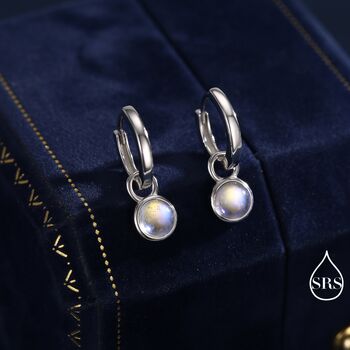 Dangle Moonstone Huggie Hoop In Sterling Silver, 6 of 11