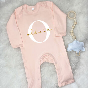 Babygrow Personalised With Name And Initial Gold White, 3 of 5
