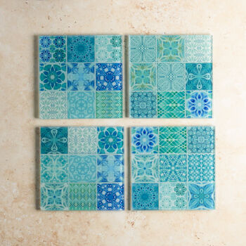 Turquoise Teal 'Mixed Tiles' Coaster Set, 4 of 11