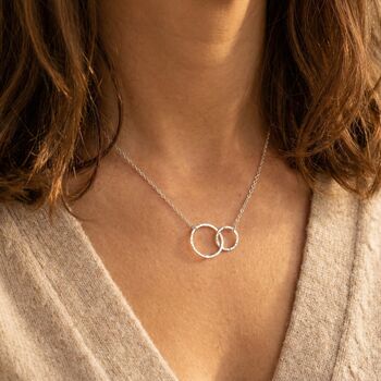Courage Necklace Two Interlocking Hammered Rings Gift Of Support, 2 of 5