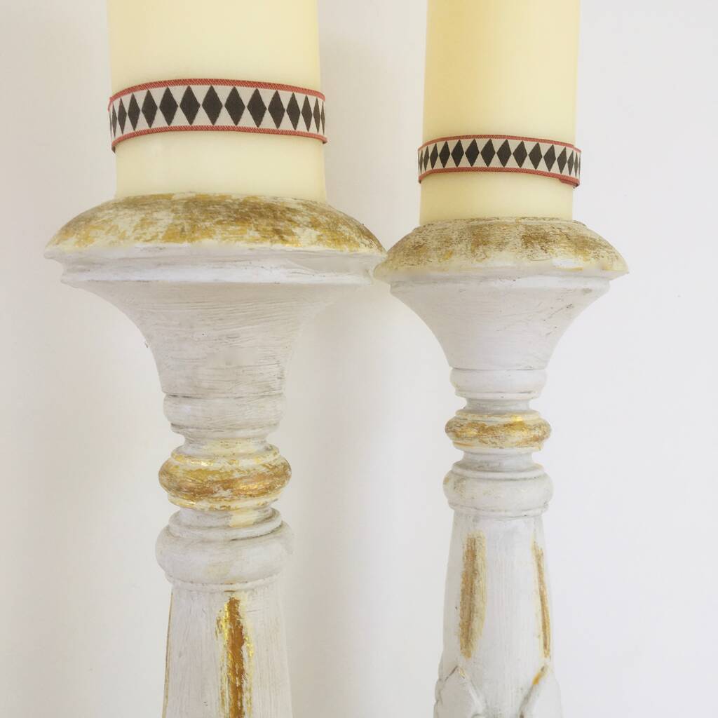 Pair Of Extra Large Vintage Painted Candlesticks By Chapel Cards