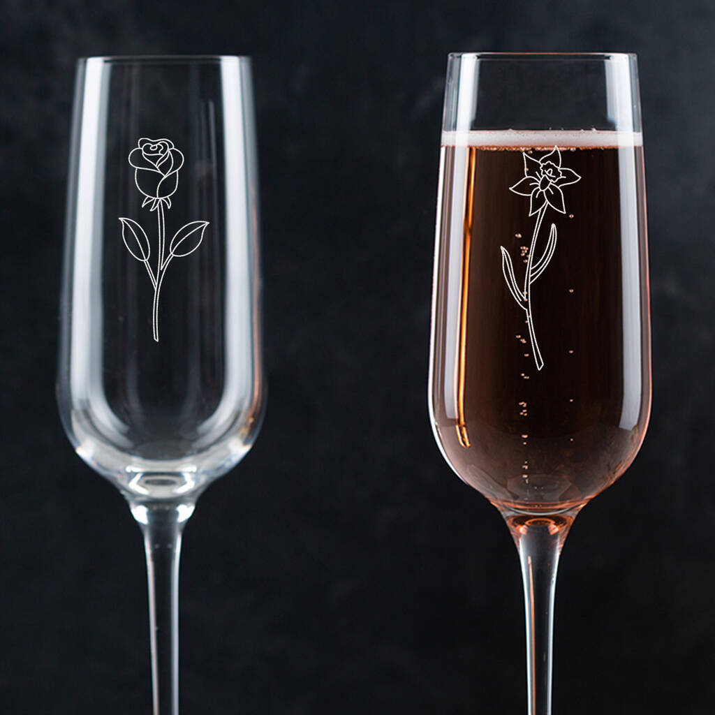 Personalised Engraved Birth Flower Champagne Glass For Women, 1 of 6
