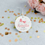 Baby Girls First Christmas Dob Ceramic Decoration, thumbnail 1 of 3