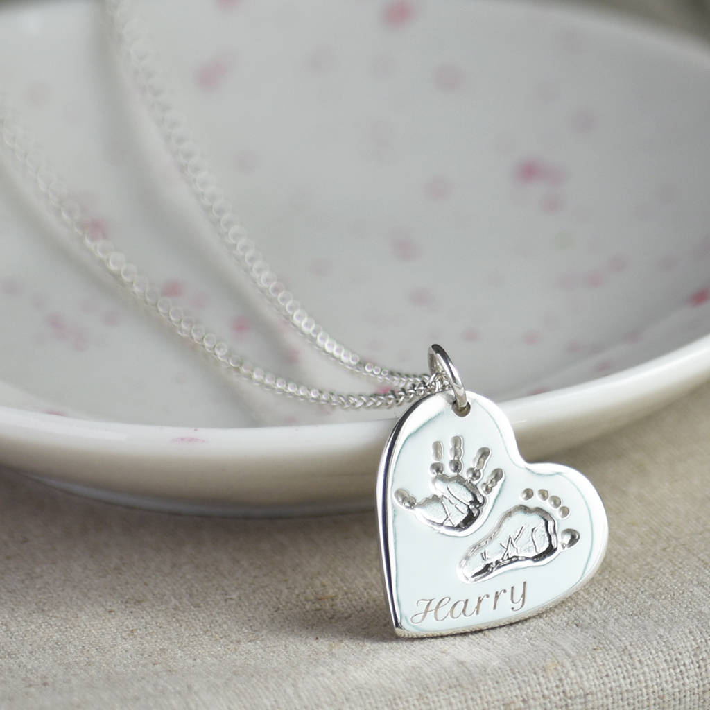 personalised silver handprint footprint necklace by hold upon heart