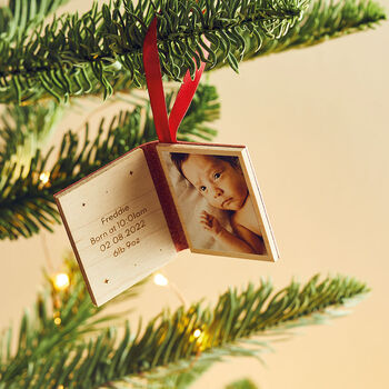 Personalised Leather Book Christmas Bauble With Photo, 4 of 9