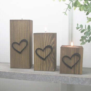 Handcrafted Wooden Tea Light Holder With Black Heart, 4 of 10