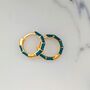 Bamboo Accent Teal Enamel Gold Plated Hoop Earrings, thumbnail 3 of 4