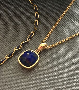 Lapis 18ct Gold Plated Vermeil Silver Pendant Necklace, 2 of 11