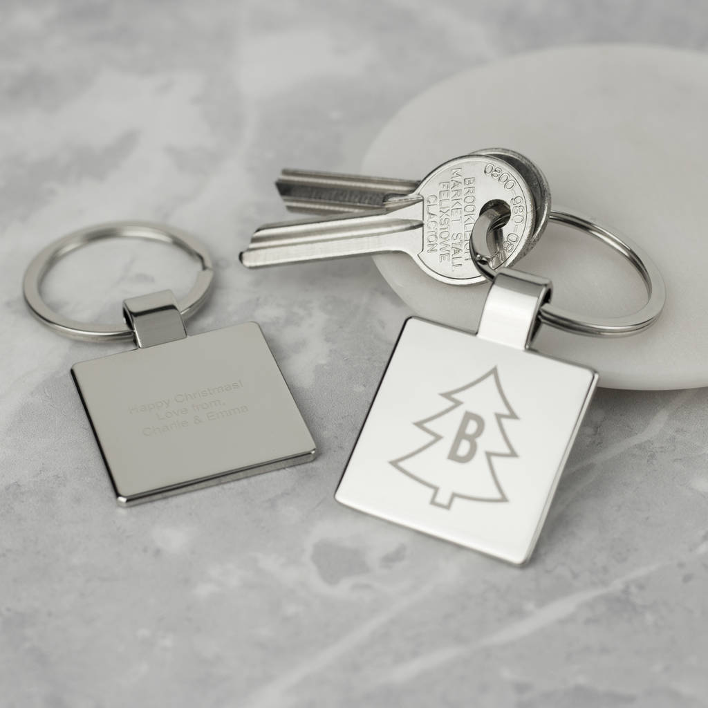 initial christmas tree outline keyring by we love to create